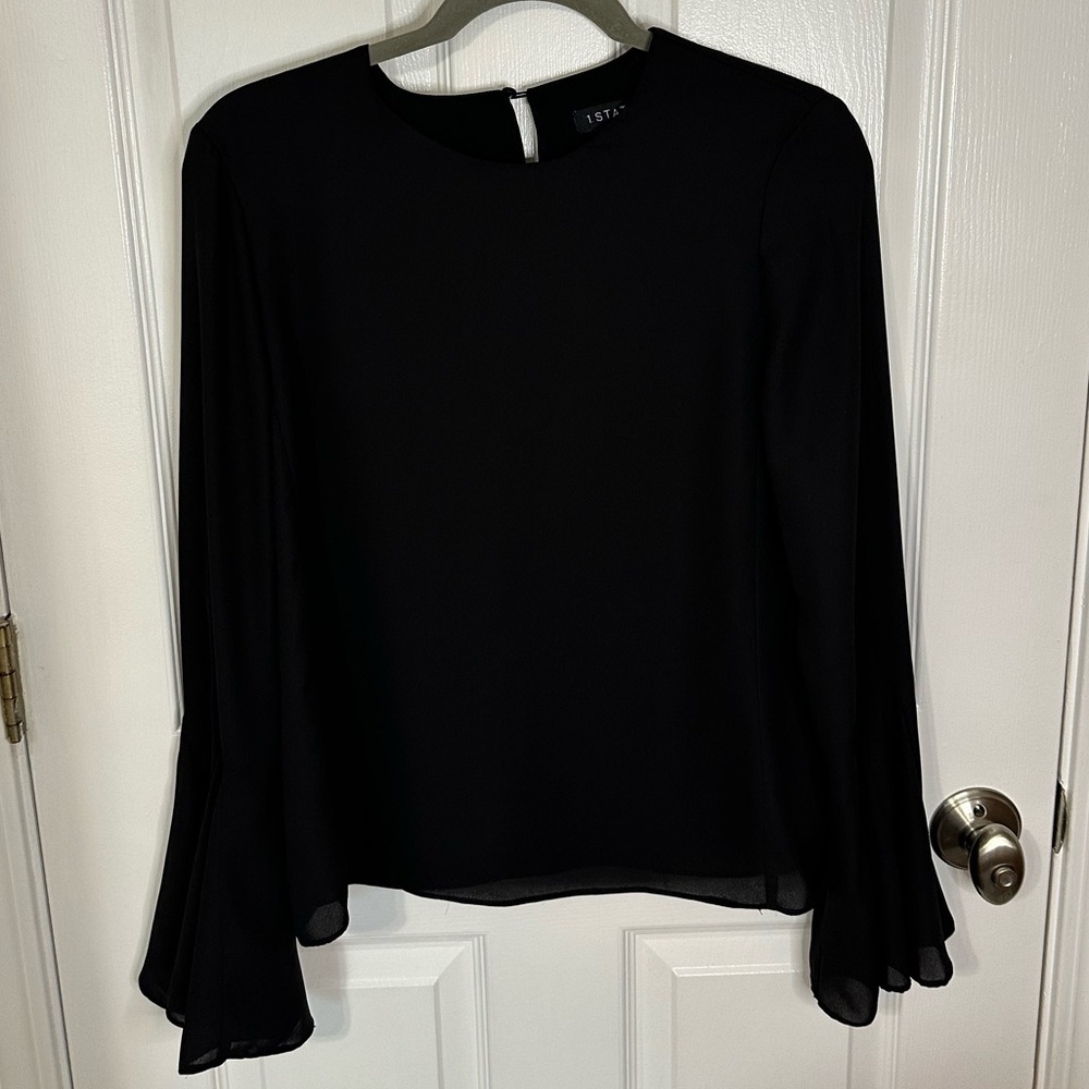 1. State Womens Blouse Medium Goth Bohemian Flowy Feminine Bell Sleeve Festival